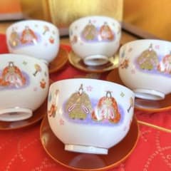 未使用品】美濃焼 庫山窯 桜雛煎茶揃 ひな祭り 湯飲み 5客セット