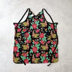 未使用美品＊ FEILER フェイラー エプロン 花 鳥 ドイツ製生地 黒