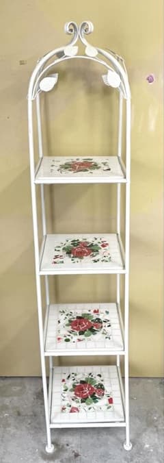 期間限定23日まで 花柄タイル張り ガーデンラック 4段ラック 薔薇 美品