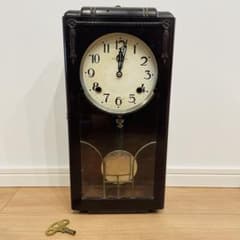 昭和レトロ アンティーク 津田時計 振り子時計 木製枠 掛時計 ゼンマイ