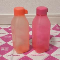 タッパーウェア スクエア エコボトル 500mL（2個）ピンク＆オレンジ