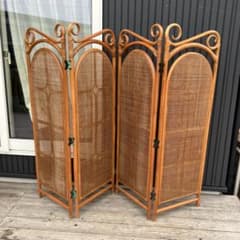 昭和レトロ 4連 ラタンパーテーション 間仕切り パーティション 衝立