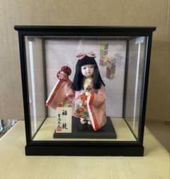 新品 吉徳大光 吉徳 福鼓 浮世人形 ピンク着物 ガラスケース付き 展示