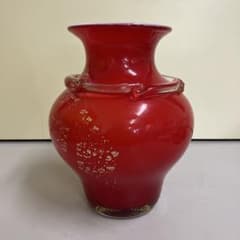 D壁 昭和レトロ 赤色 デザイン花 ガラス製 ガラス花瓶 広口 花器 花瓶