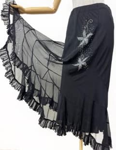 花ラインストーン】新品 パーティー 社交ダンスロングスカート 黒