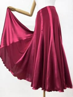 美シルエット】新品 ワイン サテン切り替え社交ダンス ロングスカート