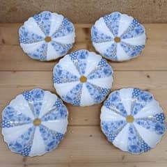 有田焼 西山窯 菊割 金彩 古伊万 花唐草 亀甲紋 銘々皿 5枚セット B