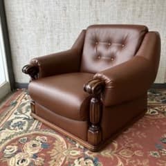 ① 昭和レトロ オールドカリモク レザーソファー 1人掛けソファー