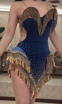 社交ダンス 最新デザイン‼️ラテンドレス ロイヤルブルー アクセサリー