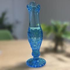 フラワーベース 花瓶 ミッドセンチュリー 水色 昭和レトロ ガラス