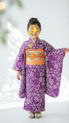 5-7歳 レトロ正絹紫絞り牡丹 七五三 お着物・作り帯セット