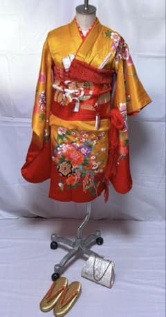 6-上 七五三 舞台衣装 ポリエステル 洗える着物 女の子 着物 7歳 10点