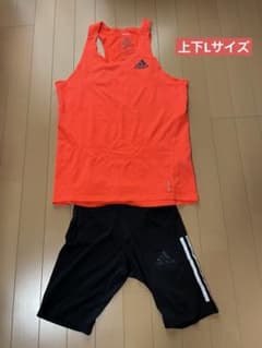 adidas ADIZERO オレンジタンクトップと黒ショートタイツセット - メルカリ