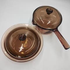 bM130L 昭和レトロ ビジョン コーニング USA ガラス製 耐熱鍋・片手鍋