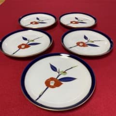 香蘭社 金彩 椿絵 銘々皿 5枚セット 有田焼 和皿 和食器 13センチ