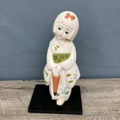 E-4 レトロな女の子の置物 和装 陶器人形 博多人形 陶器人形 日本人形