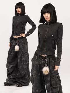 OCTTFLAB デニムジャケット y2k 韓国 opium ブラック モード - メルカリ