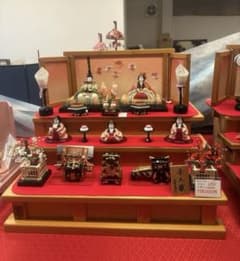 三段飾り 五人飾りひのき無垢材 雛人形セット 木製台屏風付き 新品未