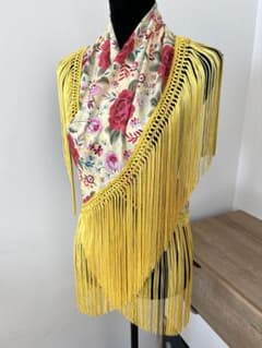 フラメンコ マントンシージョ イエローマントン風花柄水玉 イエロー