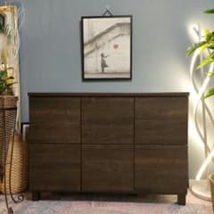 LOWYA サイドボード ダークブラウン6枚扉プッシュオープン式 脚付き