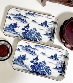 美濃焼 前畑陶器 庫山窯 染付山水 角皿 長皿 2枚 - メルカリ