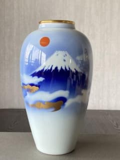 箱有り未使用新品 深川製磁 宮内庁御用達 雲金光明富士山 花瓶 花生
