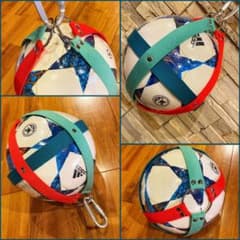 ハンドメイド ボールホルダー サッカーボール入れ 収納 上部リング使用