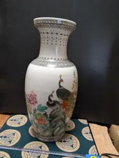 中国景徳鎮孔雀絵柄の陶器製フラワーベース特大 - メルカリ