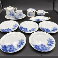 大倉陶園ブルーローズ食器11点 シュガーポット/ミルクポット/ケーキ皿