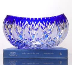 オールド・バカラ 1890年頃 特大青色被せ装飾切子ガラス鉢 26cm1.8kg