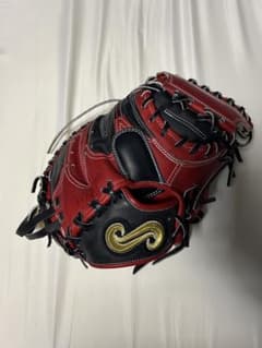 要ミット 美品 硬式用レザーグローブ 赤黒