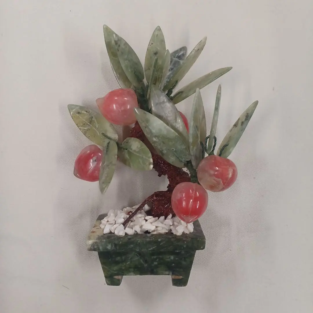 玉石の桃の木 中国 工藝 中国天然石 翡翠ヒスイ 桃の木置物縁起物