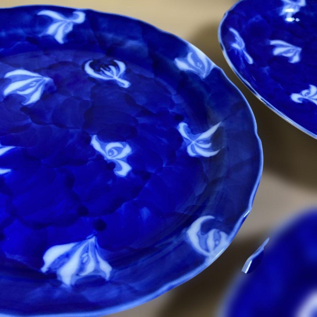 深川製磁 蘭外濃 銘々皿 和皿 取り皿 輪花 青 花