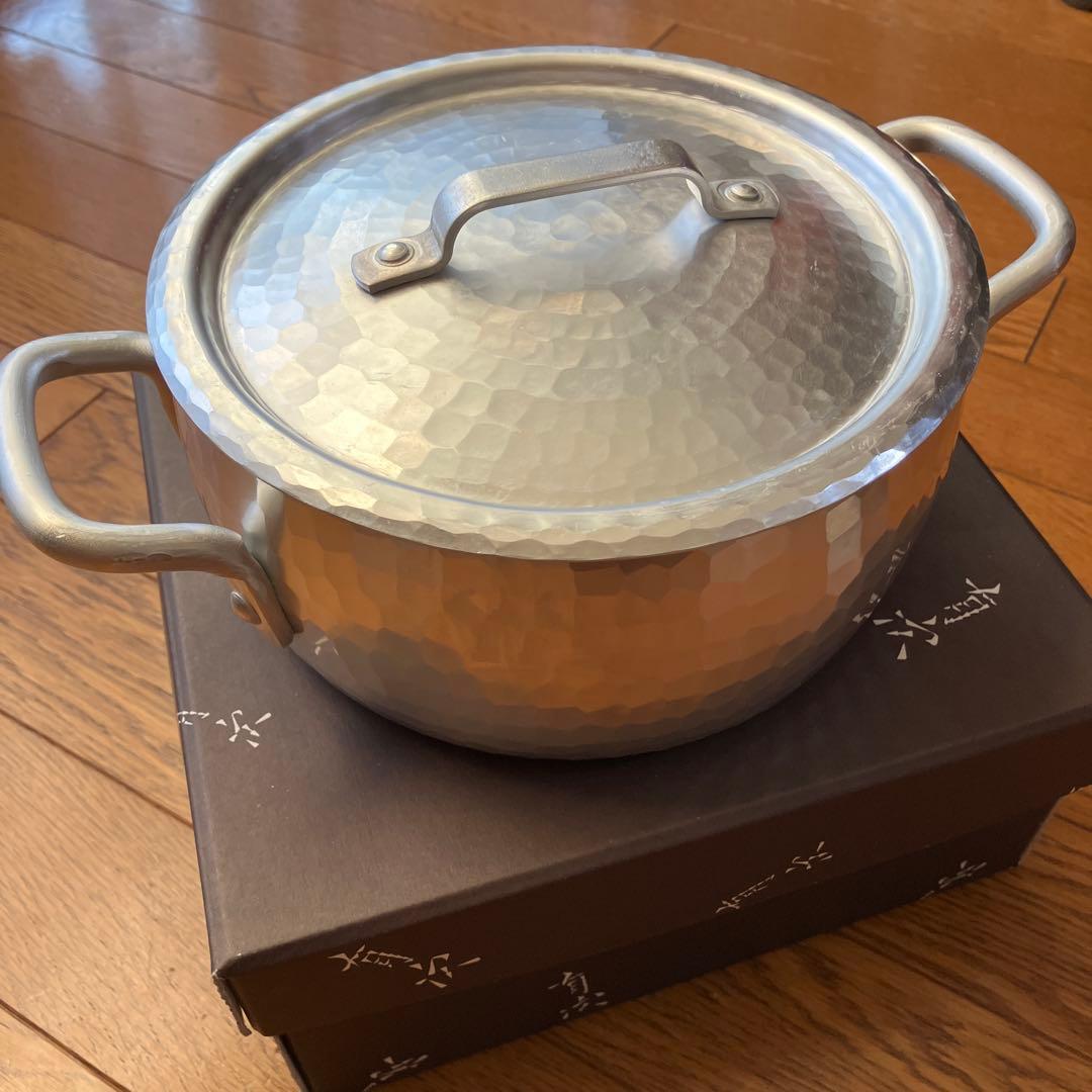 有次　両手鍋　未使用　18センチ　蓋あり 両手鍋 18cm IH対応 チーノ フッ素加工 ガラス蓋付き （ ガス火 IH ih