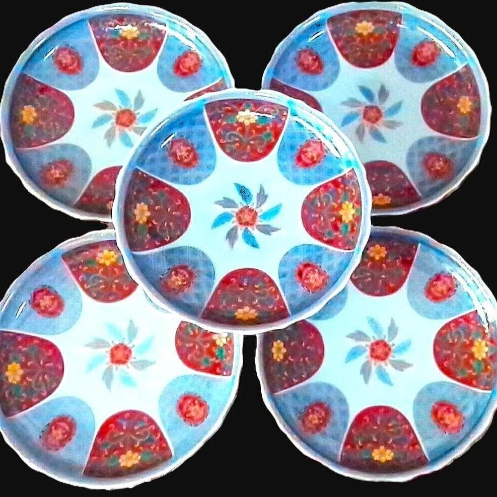 新品木箱入5客 林九郎窯 金彩赤絵輪花皿 染錦和皿揃 - メルカリ