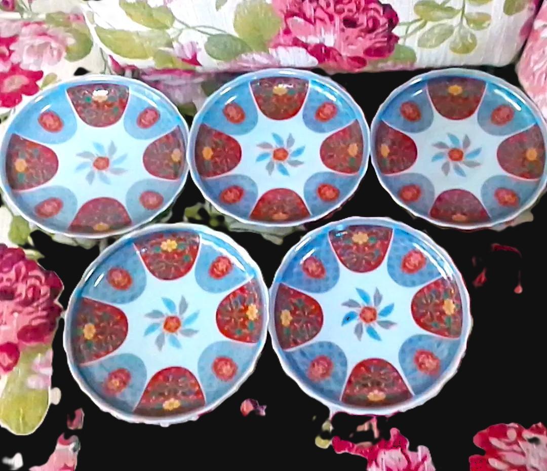 新品木箱入5客 林九郎窯 金彩赤絵輪花皿 染錦和皿揃 - メルカリ