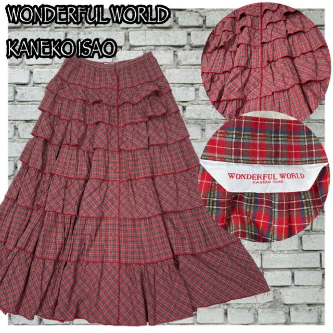 ✨ワンダフルワールド✨ロングスカート ティアード 赤 チェック柄