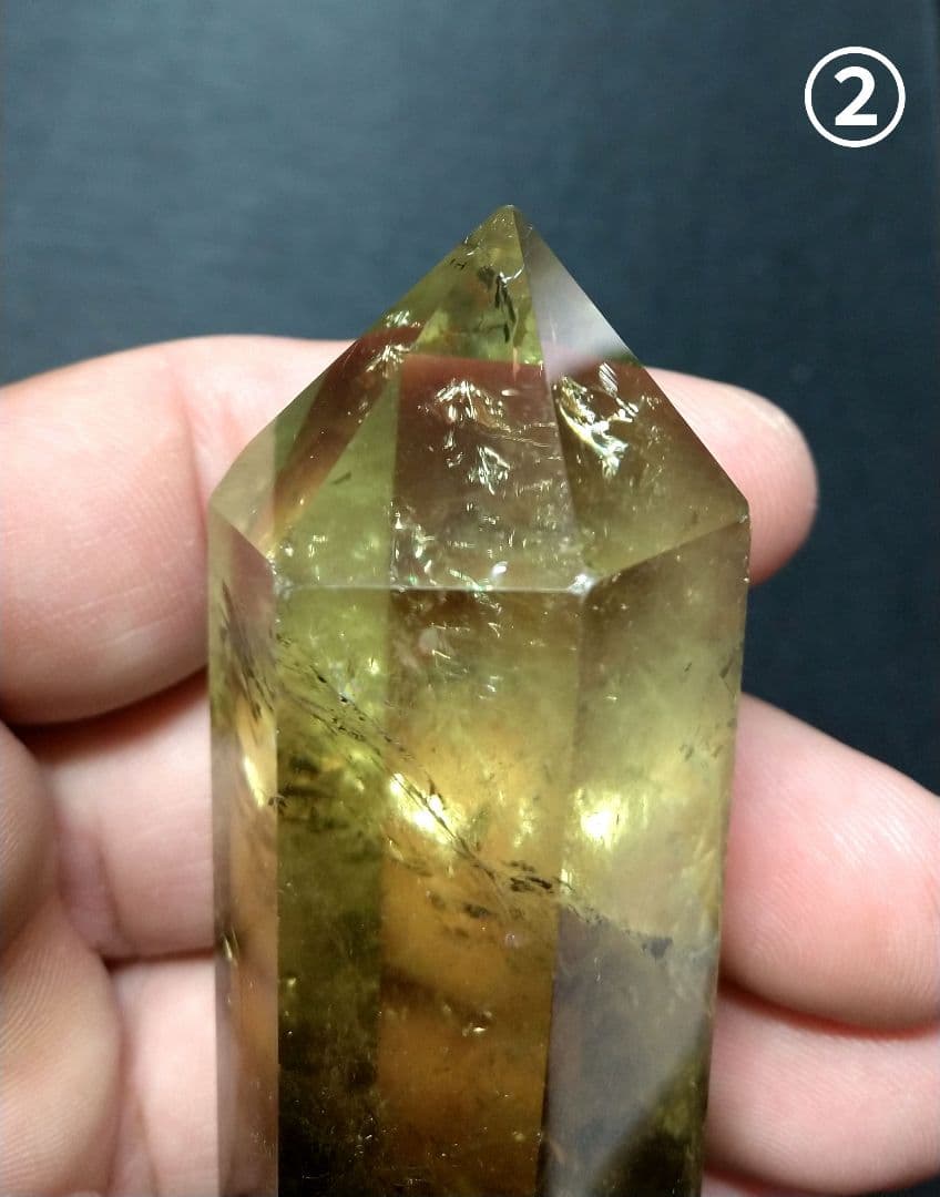 【美品,希少】レモンクォーツ《ポイント》２本セット　置物　天然石　虹