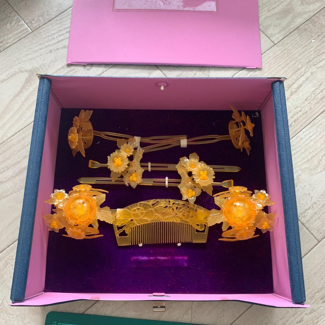 花嫁簪セット 箱付き かんざし 櫛 髪飾り べっこう風 和装小物 花笄