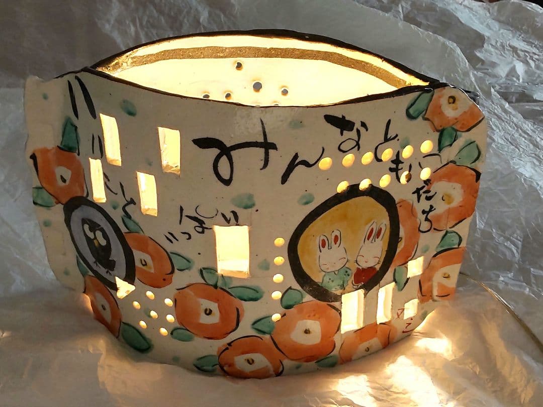 手作り工房 夕立窯 陶器 ランプシェード 未使用 うさぎ 手描き オブジェ 手作り工房 夕立窯 陶器 ランプシェード 未使用 うさぎ 手描き