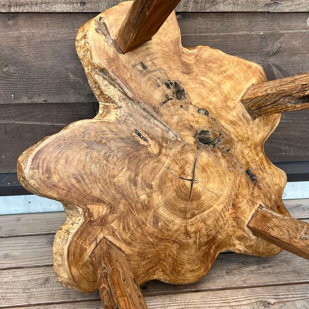 極厚 希少木材 オールドチーク材 切株テーブル 73cm ちゃぶ台 無垢材