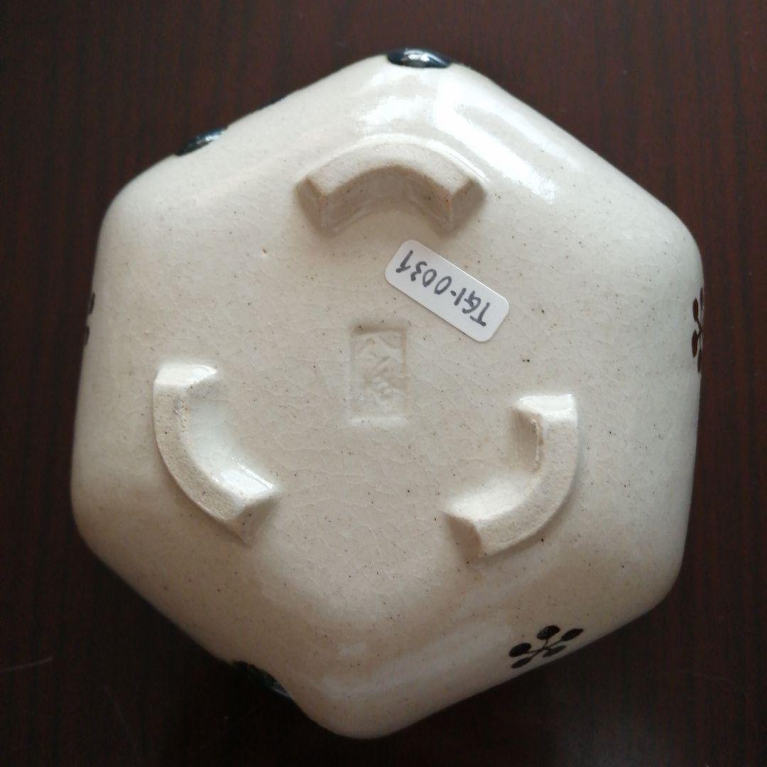 美濃焼　八橋　織部絵替鳥文六角向付　5客　13.5cm　昭和中期～今物