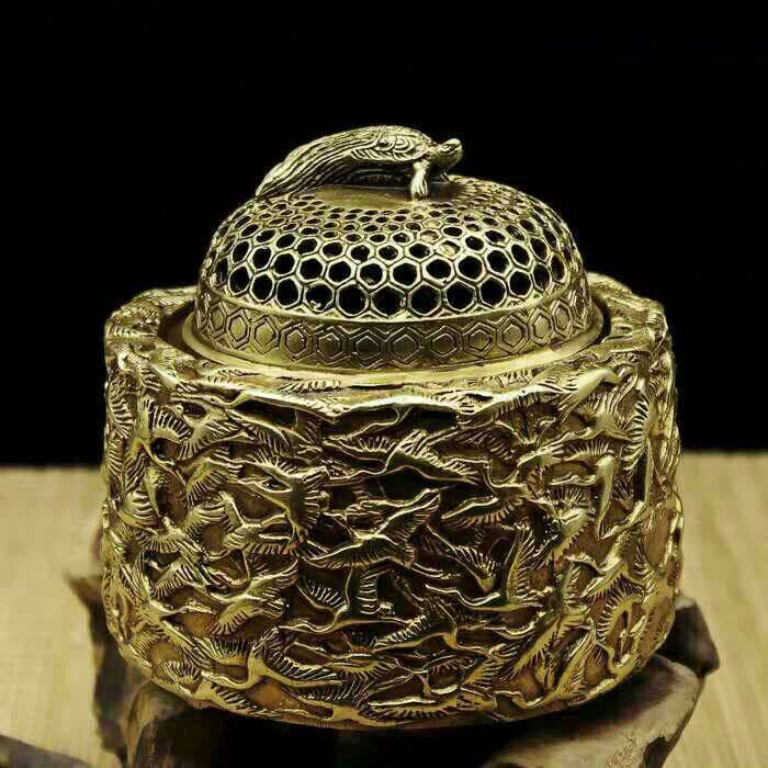 販売 純粋な銅のブティック千鶴香炉の置物ブロンズアンティーク真鍮