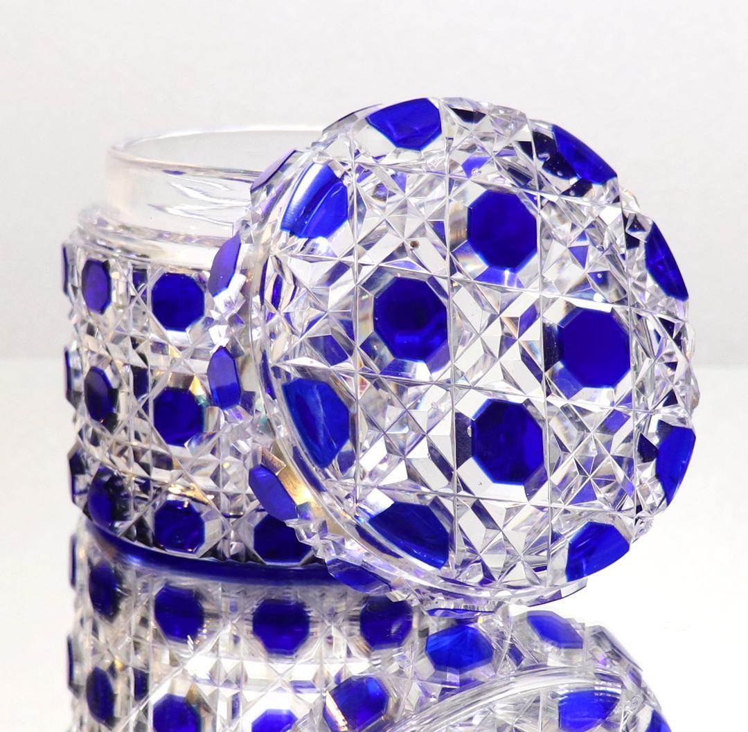 オールド・バカラ 最大サイズ円柱型 青色被せ切子装飾 ディアマン