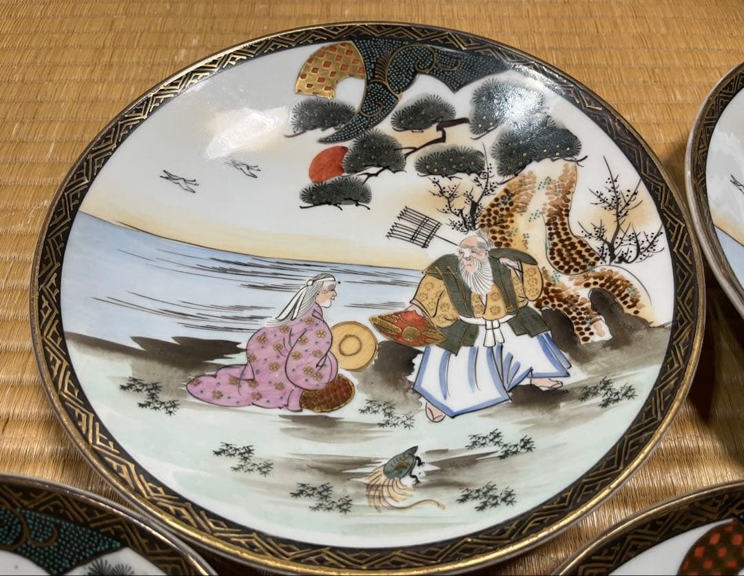 九谷焼 平皿 大鉢 大皿（骨董品・古美術） 日本昔話 5枚セット 共箱