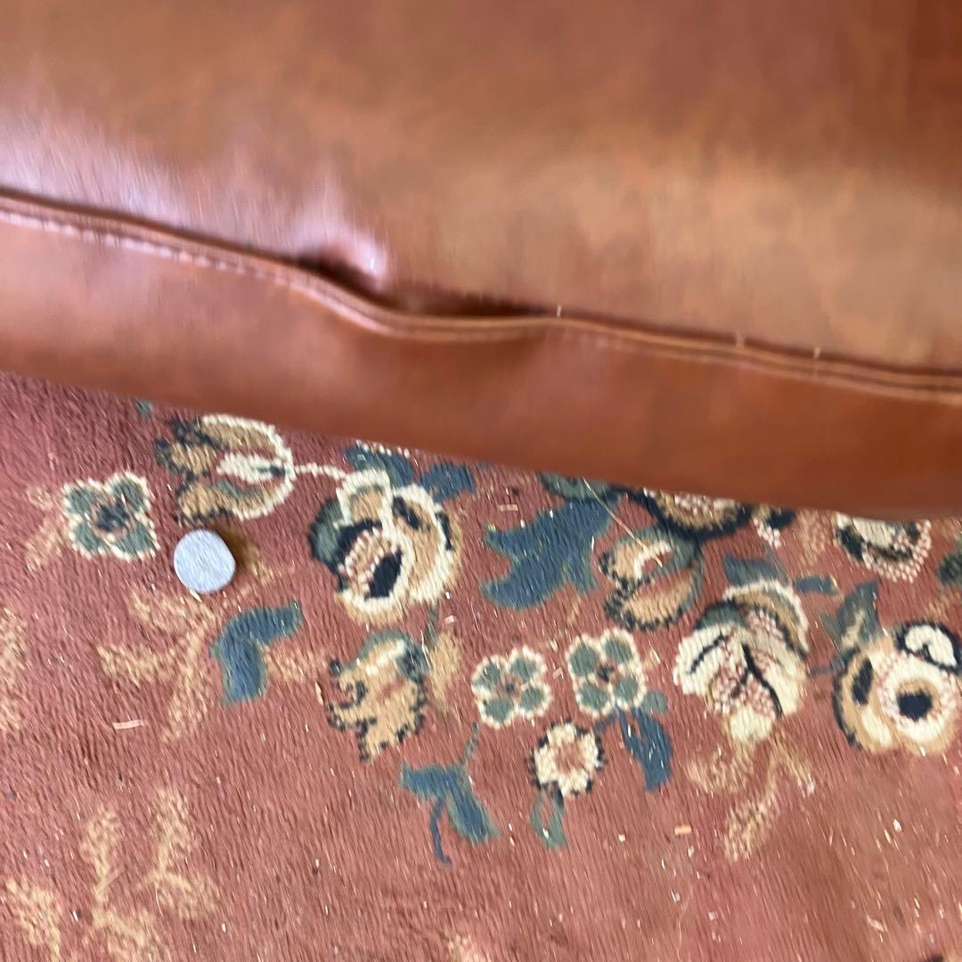 昭和レトロ オールドカリモク 古家具 三人掛けレザーソファー アーム