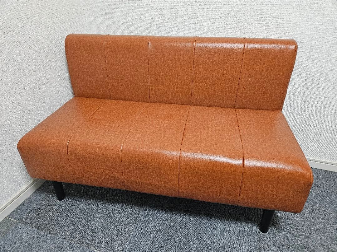 引取限定　ブラウン合成皮革2人掛けソファ　セルタン セルタン ソファ 幅130cm 2人掛け ヴィンテージ調 PVC素材 レザー調