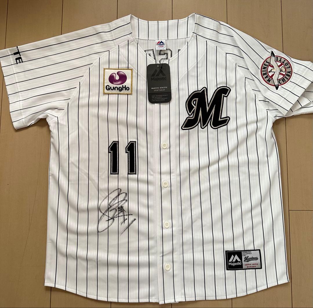 千葉ロッテマリーンズ 佐々木千隼 ピンストライプ ユニフォーム ホーム