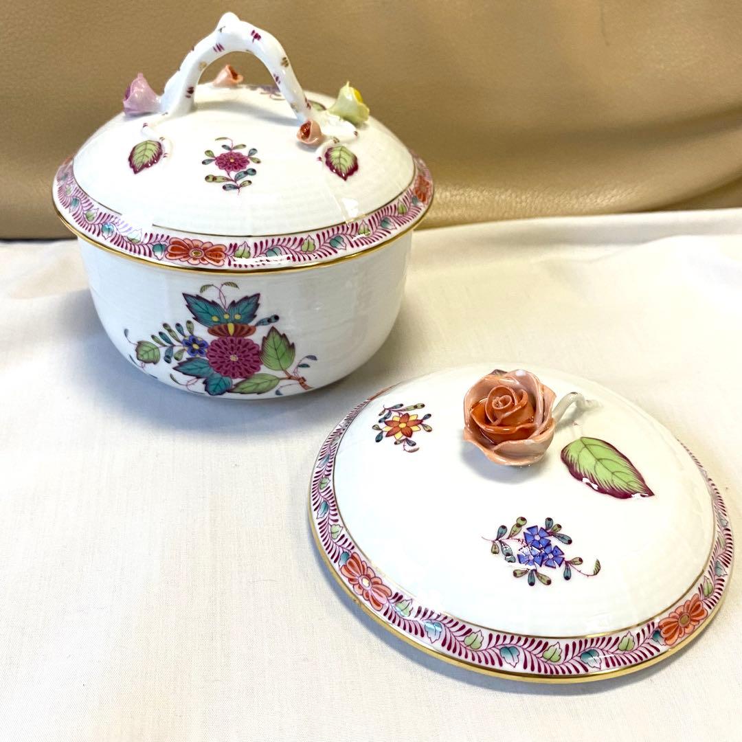 3.お得♡美品☆ヘレンド☆薔薇と取っ手付きミニ薔薇+薔薇の蓋2つ☆ボンボニエール