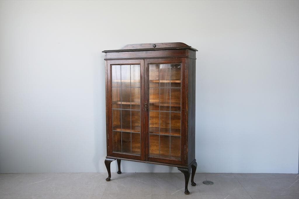 英国アンティーク木製ブックケースキャビネット/本棚/食器棚/飾り棚(89